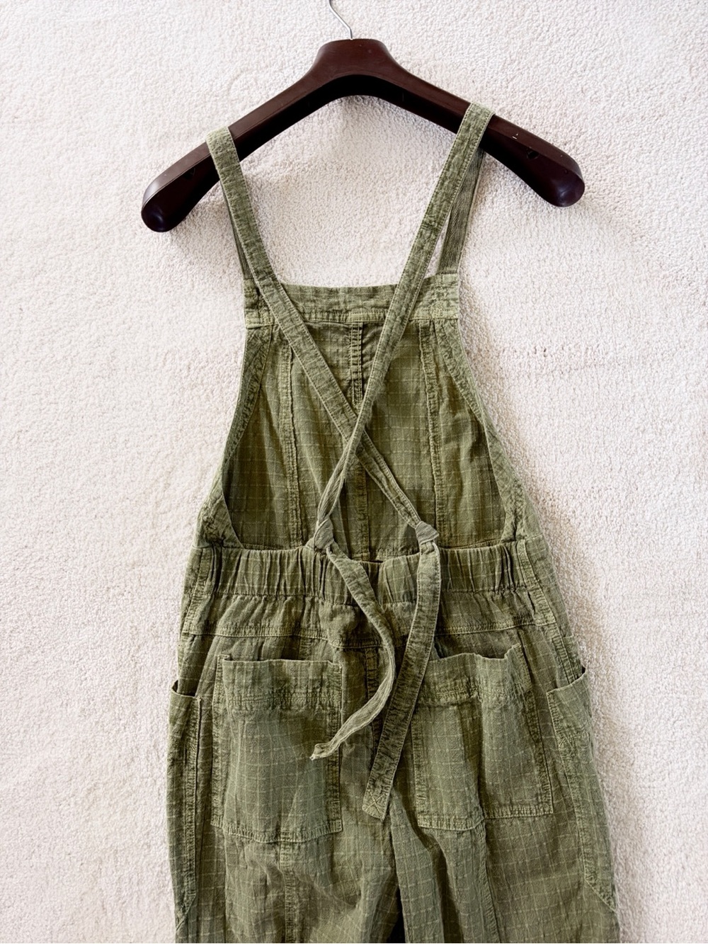 Free People Army Olive Green Textured Cotton Lightweight Overalls sz XS Savannah - Picture 5 of 8